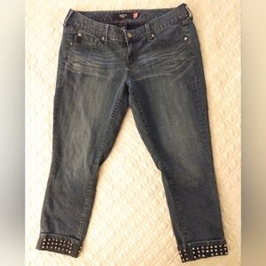 Torrid Size 12 Capri Jeans with Spiked Studded Hem Cuffs Distressed